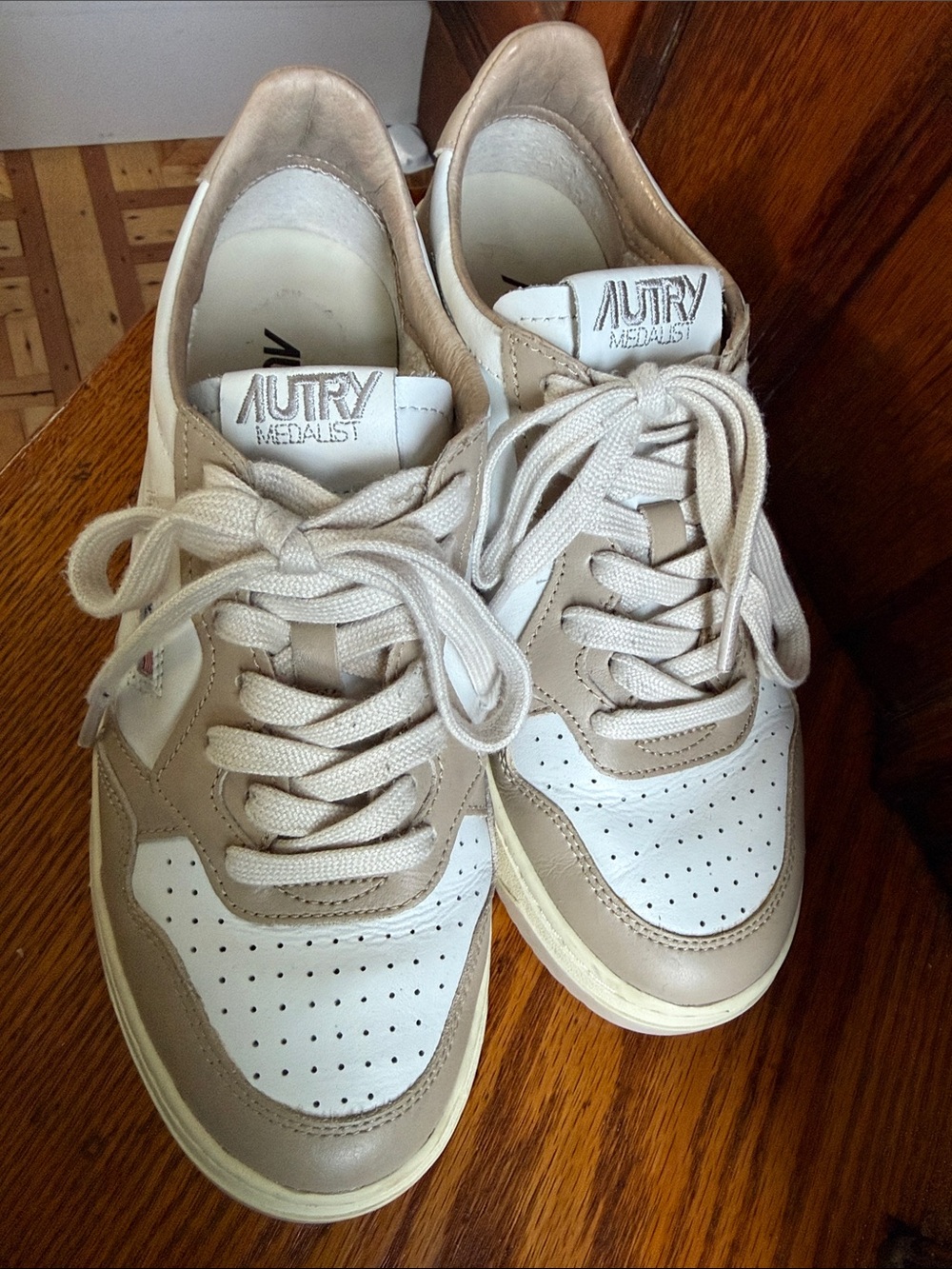 Autry Medalist Low-Top Sneakers in White and Taupe